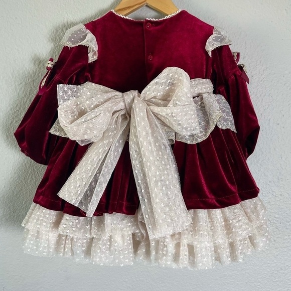 Velvet Lace Ball Gown Dress Toddler Girls 2T TuTu Bow Belt Holiday Traditional - Picture 9 of 14